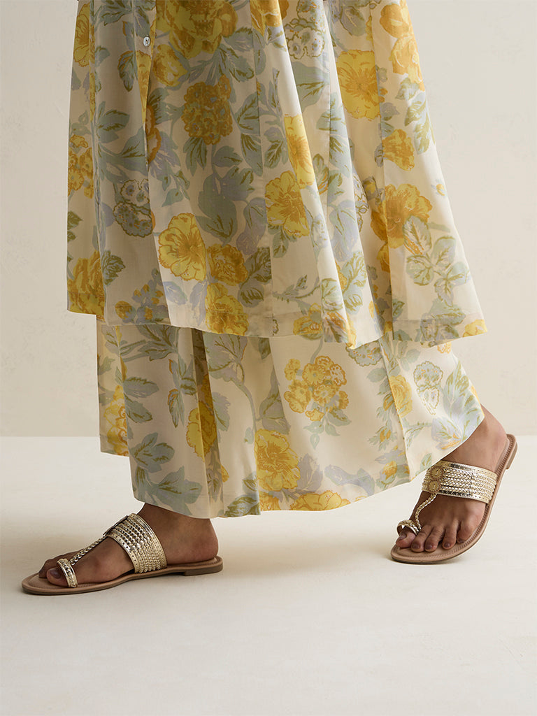 Zuba Yellow Floral Detailed Palazzos