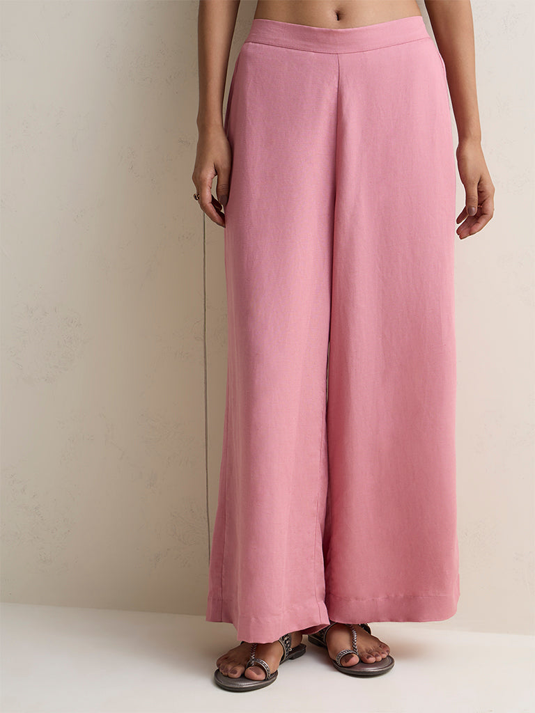 Zuba Pink Solid Palazzos