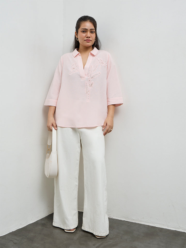 Gia Light Pink Embroidered Blouse