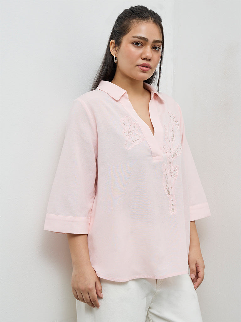 Gia Light Pink Embroidered Blouse