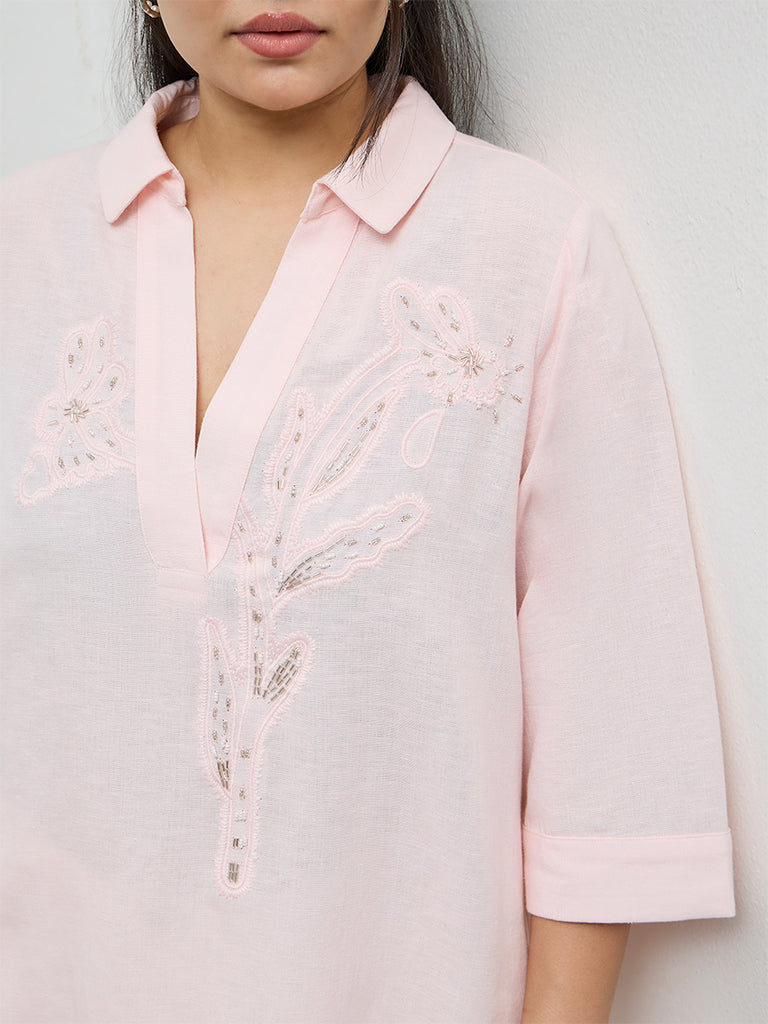 Gia Light Pink Embroidered Blouse