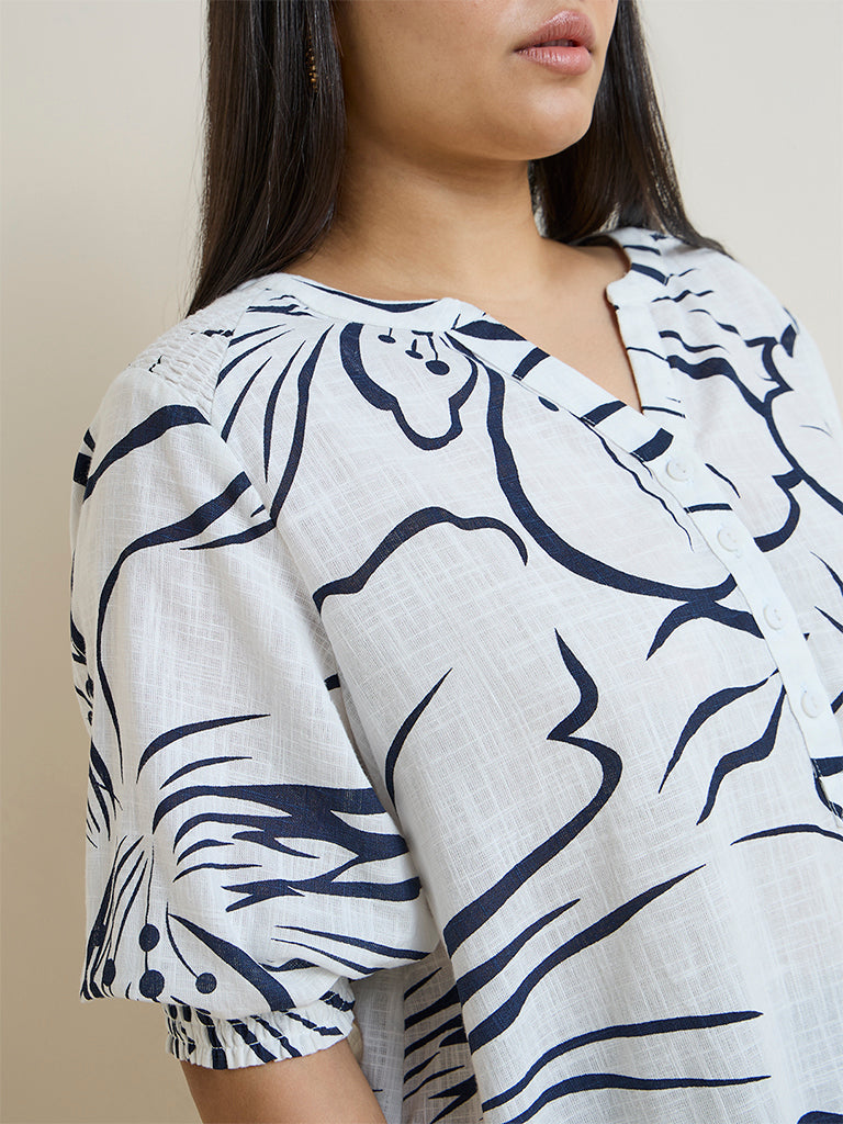 Gia White Floral Printed Cotton Blouse