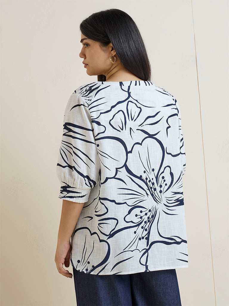 Gia White Floral Printed Cotton Blouse
