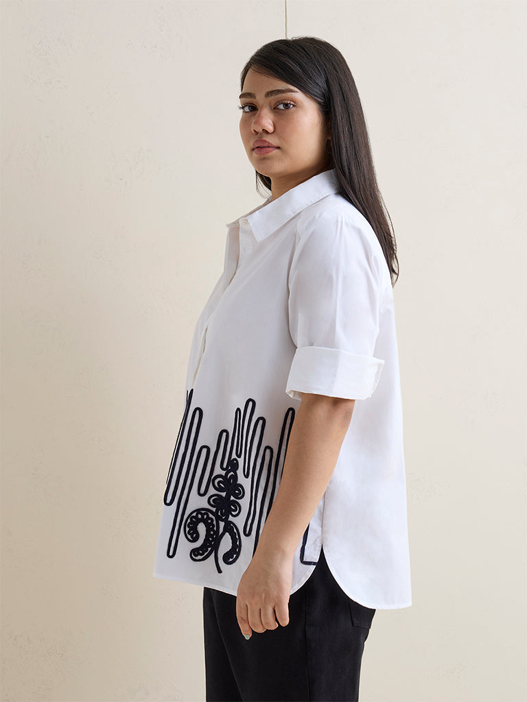 Gia White Embroidered Cotton Shirt