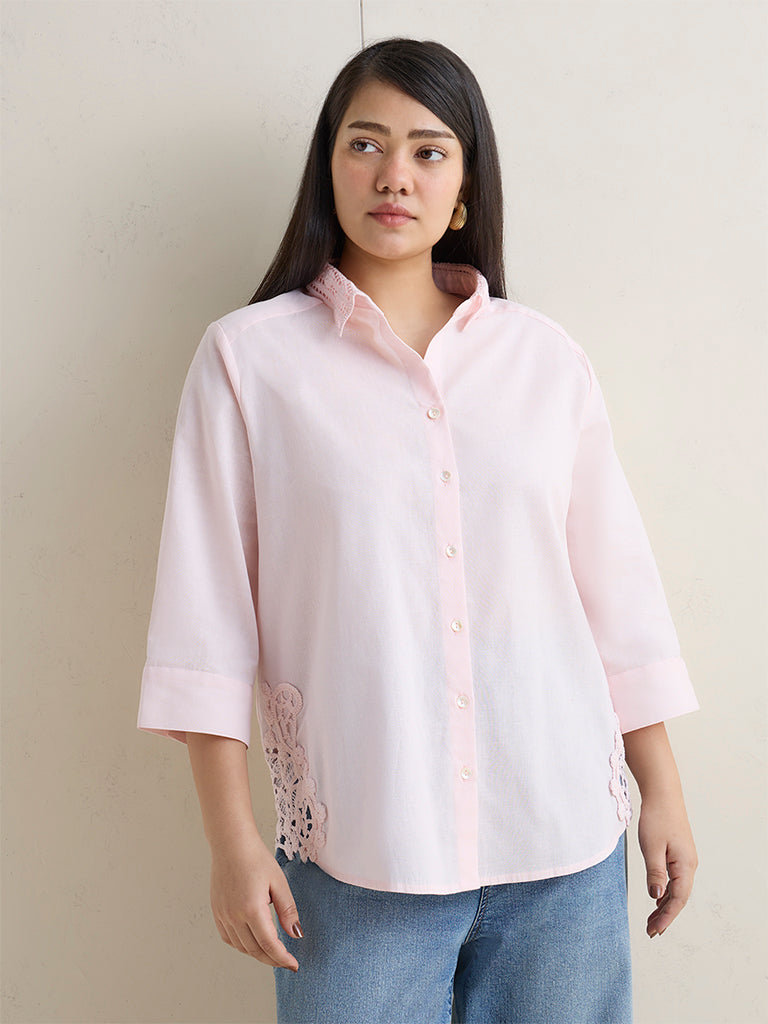 Gia Light Pink Embroidered Cotton-Blend Shirt