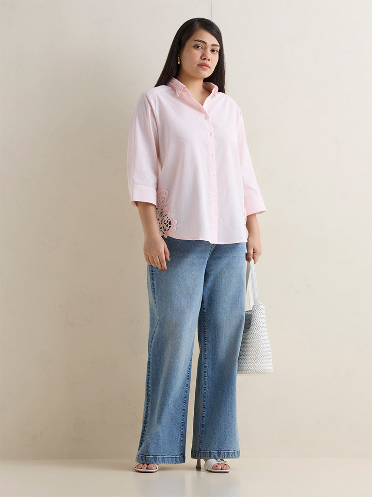 Gia Light Pink Embroidered Cotton-Blend Shirt