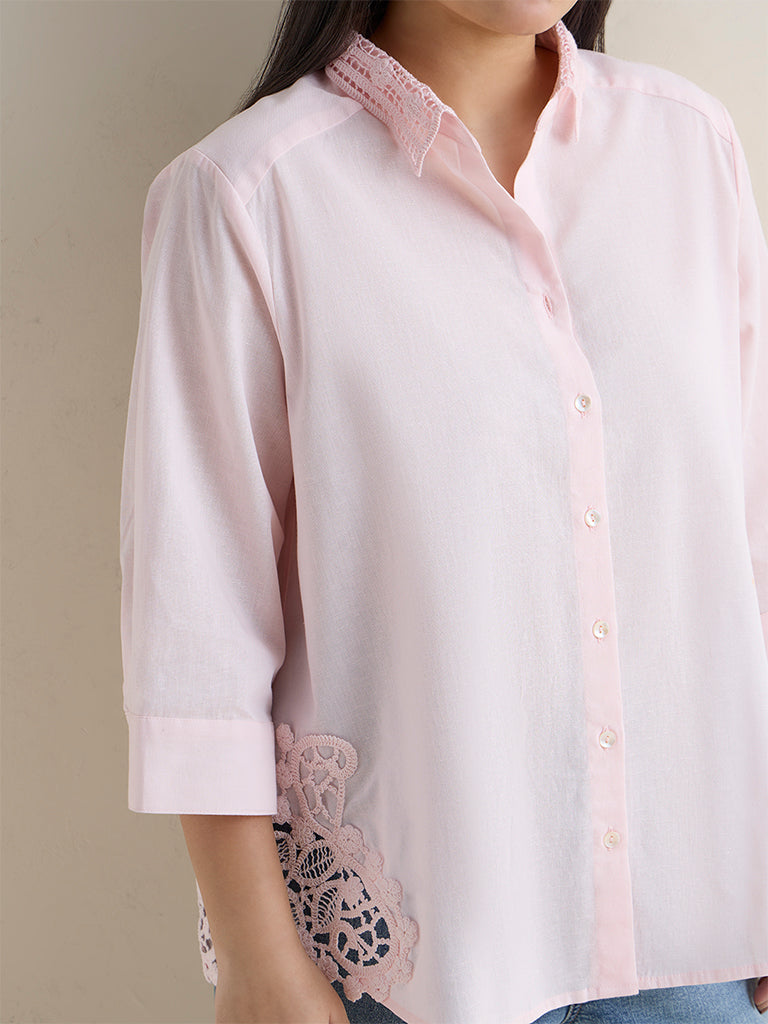 Gia Light Pink Embroidered Cotton-Blend Shirt