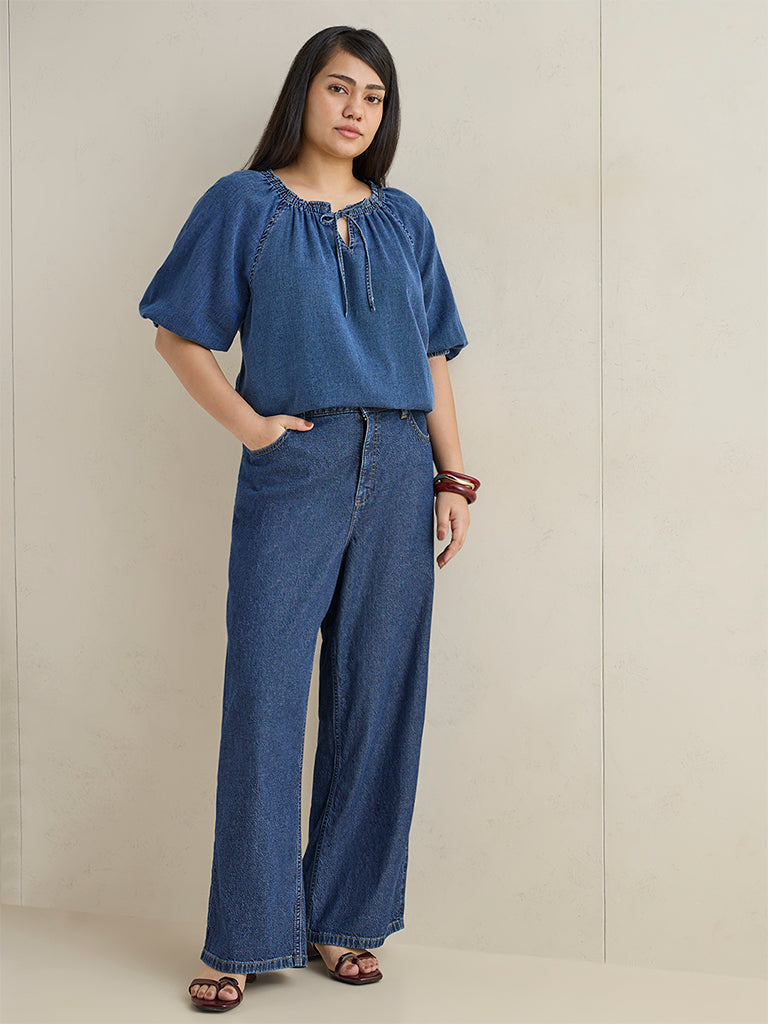 Gia Blue Washed Denim Blouse