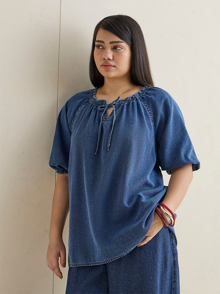 Gia Blue Washed Denim Blouse
