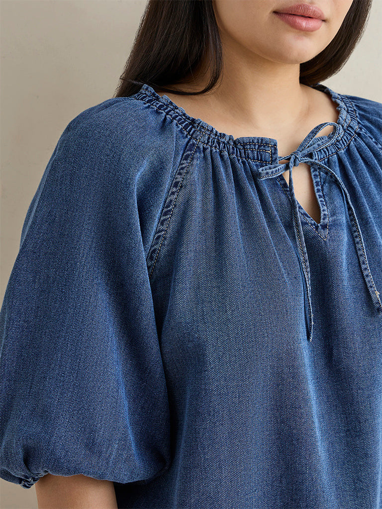 Gia Blue Washed Denim Blouse
