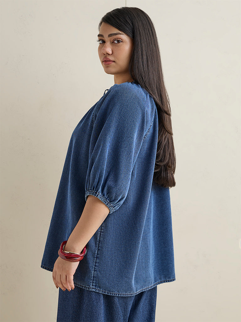 Gia Blue Washed Denim Blouse