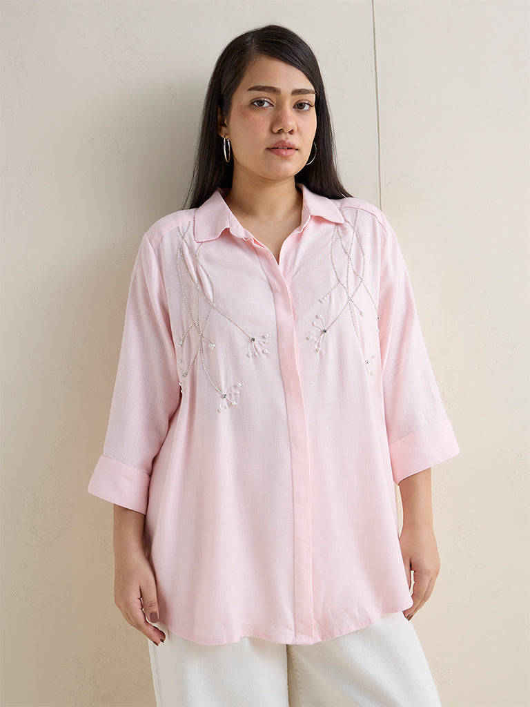 Gia Light Pink Floral Embellished Shirt