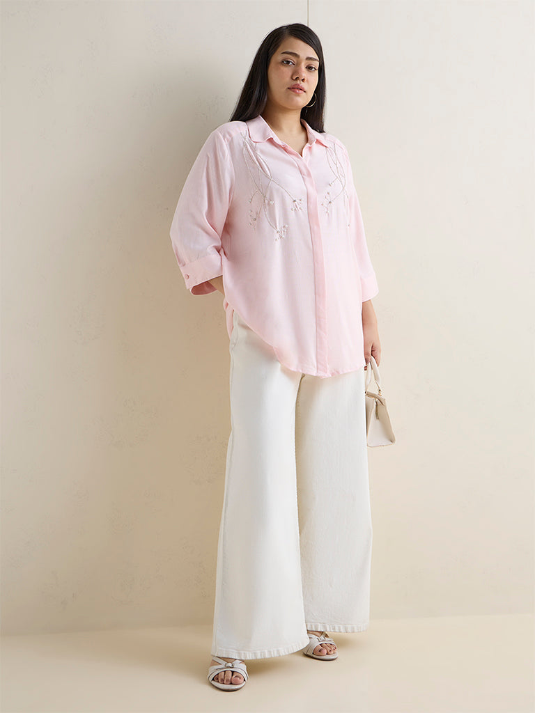 Gia Light Pink Floral Embellished Shirt