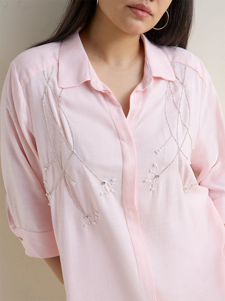 Gia Light Pink Floral Embellished Shirt