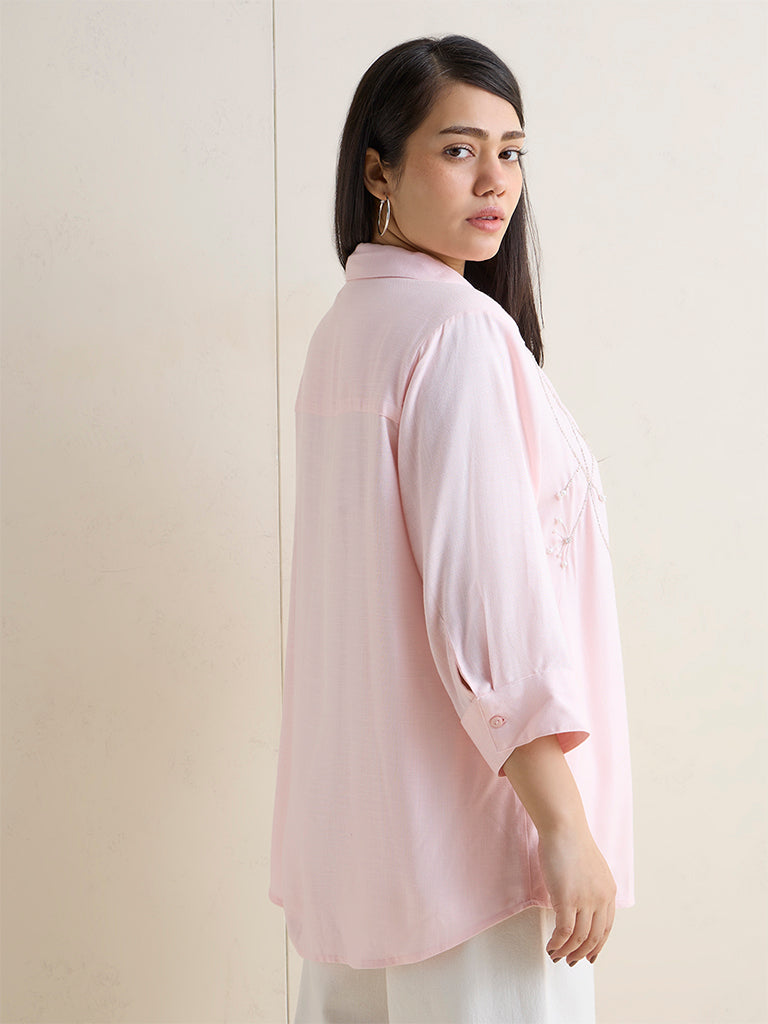 Gia Light Pink Floral Embellished Shirt