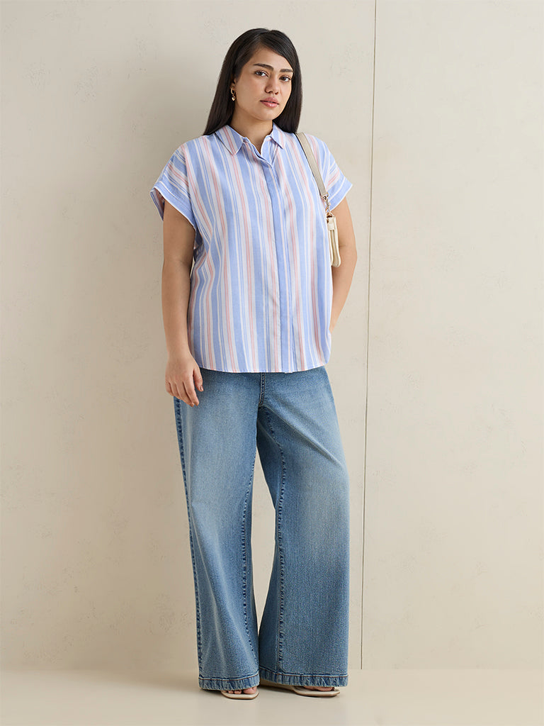 Gia Pink and Blue Striped Cotton Shirt