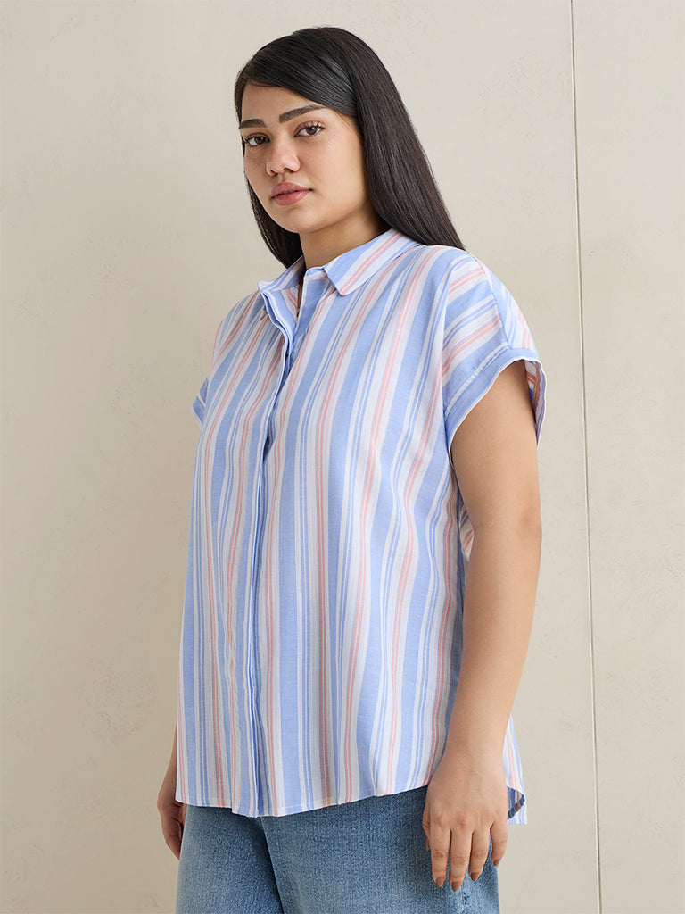 Gia Pink and Blue Striped Cotton Shirt