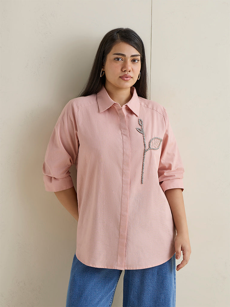Gia Pink Floral Embellished Cotton-Blend Shirt