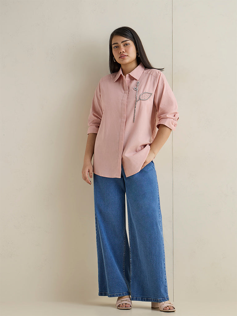 Gia Pink Floral Embellished Cotton-Blend Shirt