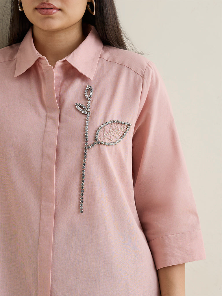 Gia Pink Floral Embellished Cotton-Blend Shirt