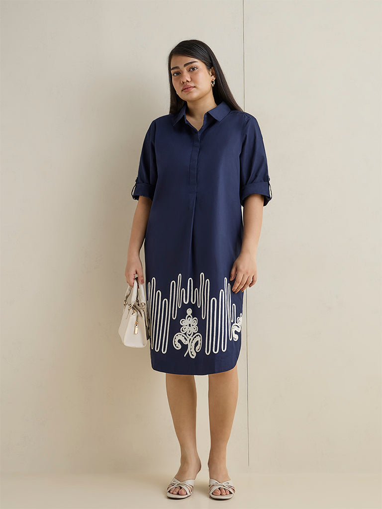 Gia Navy Embroidered Cotton Tunic