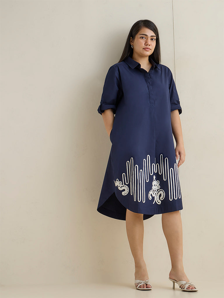 Gia Navy Embroidered Cotton Tunic