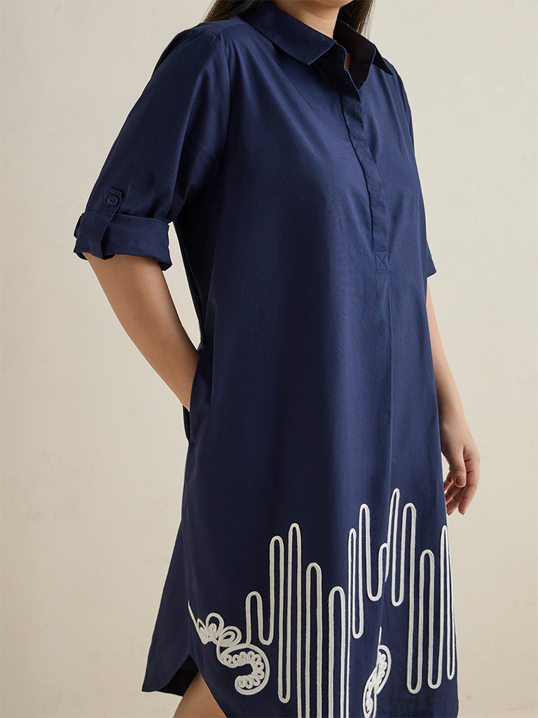 Gia Navy Embroidered Cotton Tunic