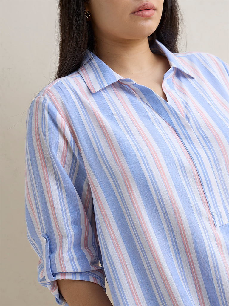 Gia Blue Striped Cotton A-Line Dress