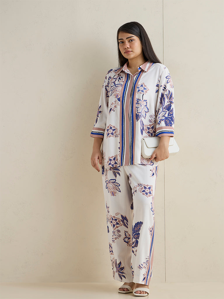 Gia White Floral Printed High-Rise Trousers