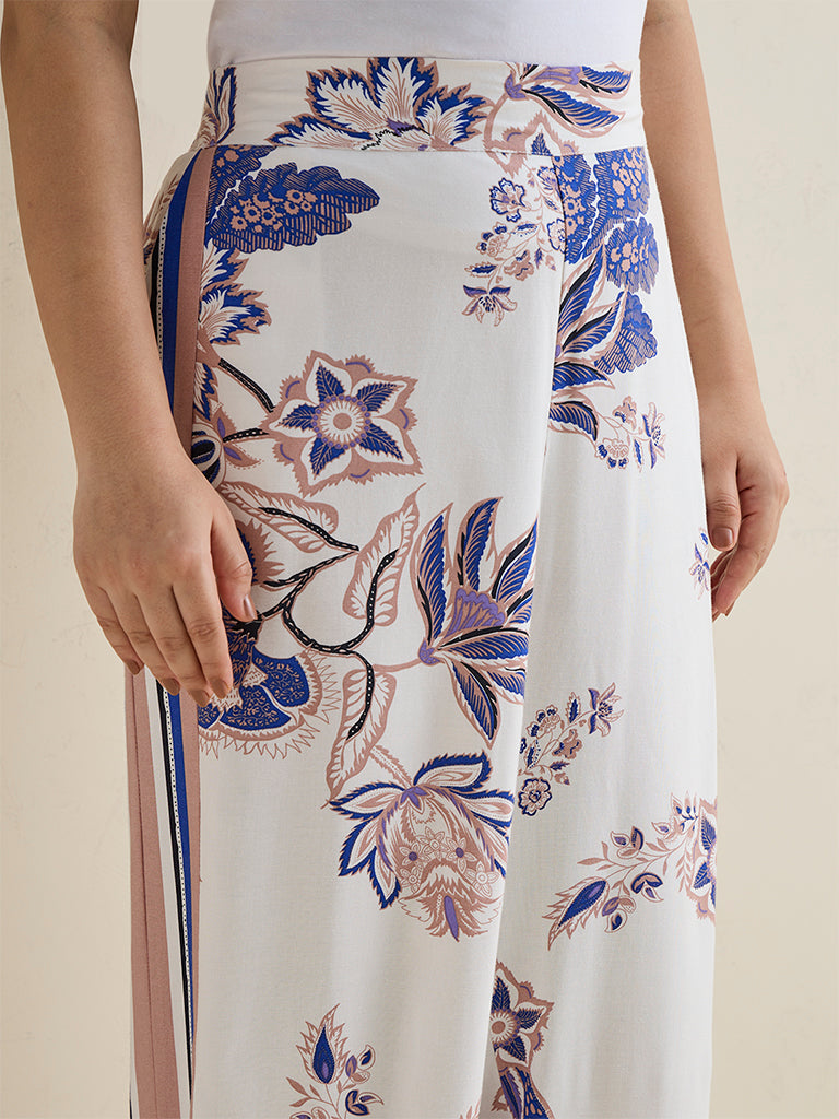 Gia White Floral Printed High-Rise Trousers