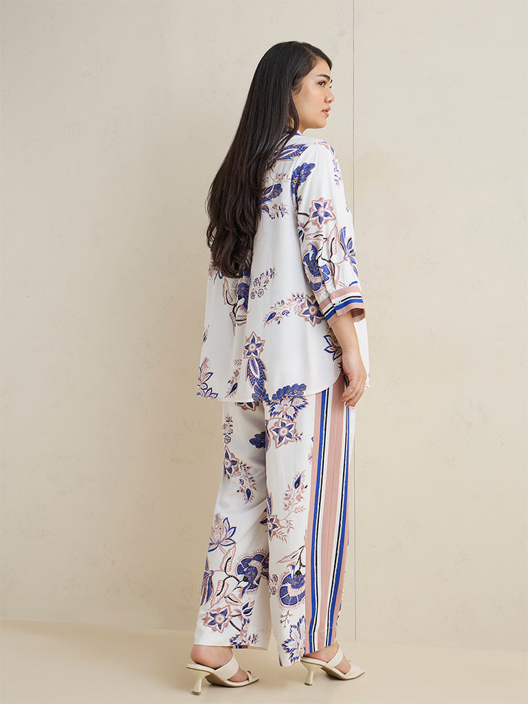 Gia White Floral Printed High-Rise Trousers