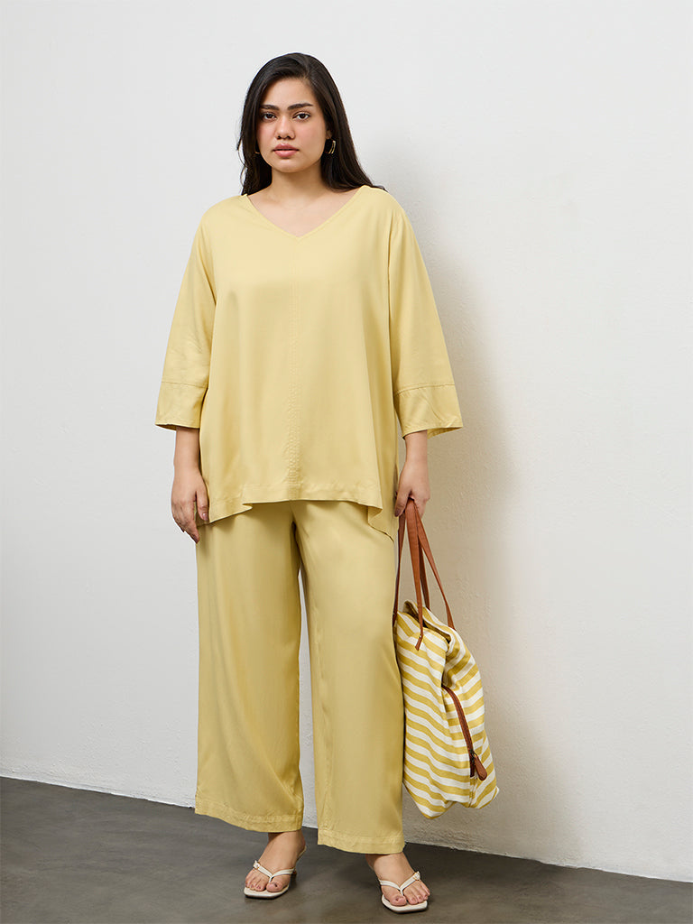 Gia Yellow Solid High-Rise Trousers