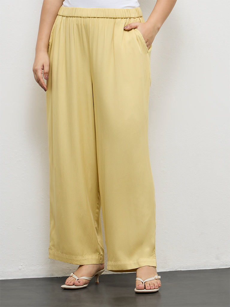 Gia Yellow Solid High-Rise Trousers