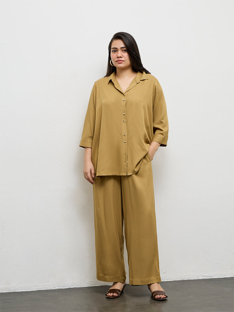 Gia Brown Solid High-Rise Trousers