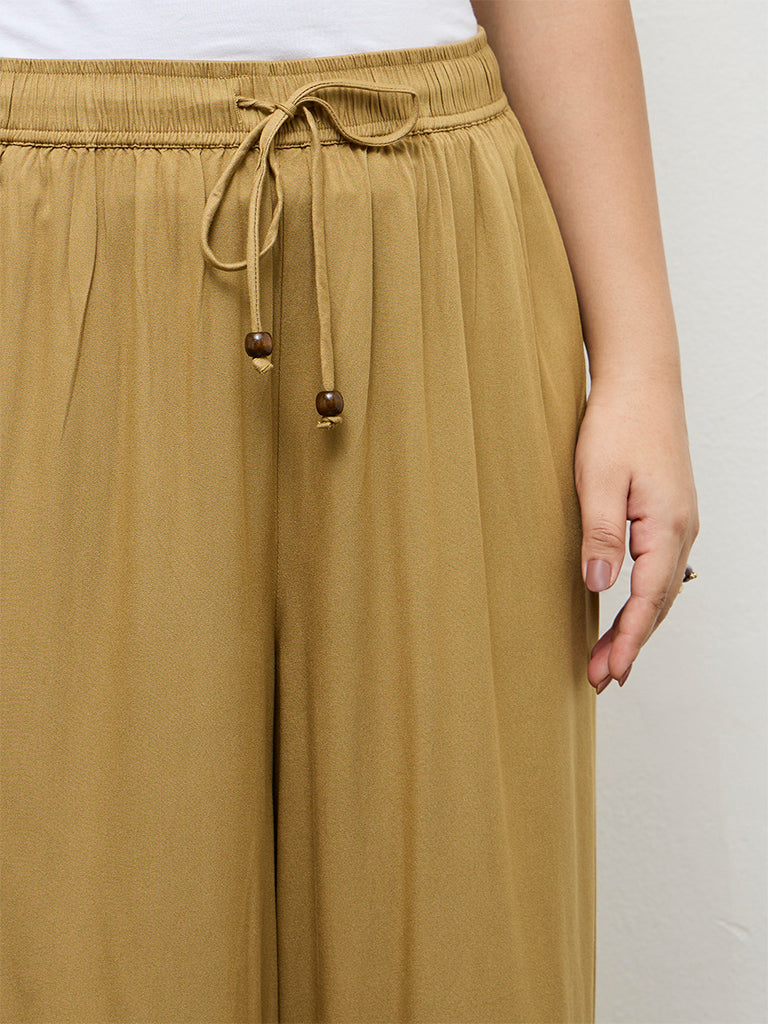 Gia Brown Solid High-Rise Trousers