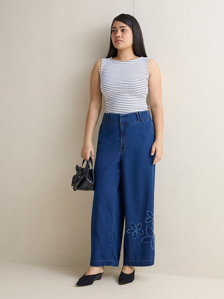 Gia Blue Floral Design High-Rise Denim Jeans