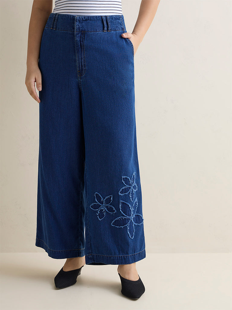 Gia Blue Floral Design High-Rise Denim Jeans