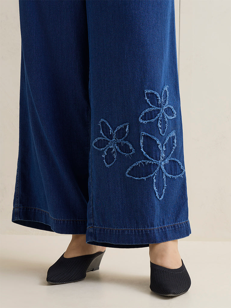 Gia Blue Floral Design High-Rise Denim Jeans