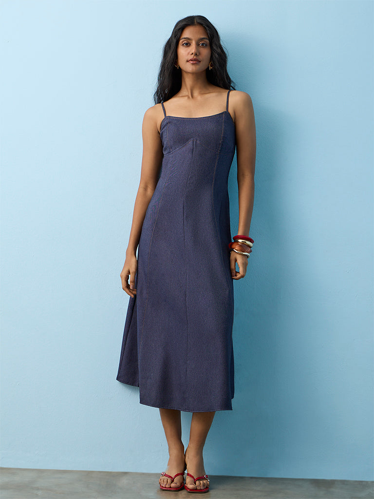 LOV Dark Blue A-Line Denim Dress