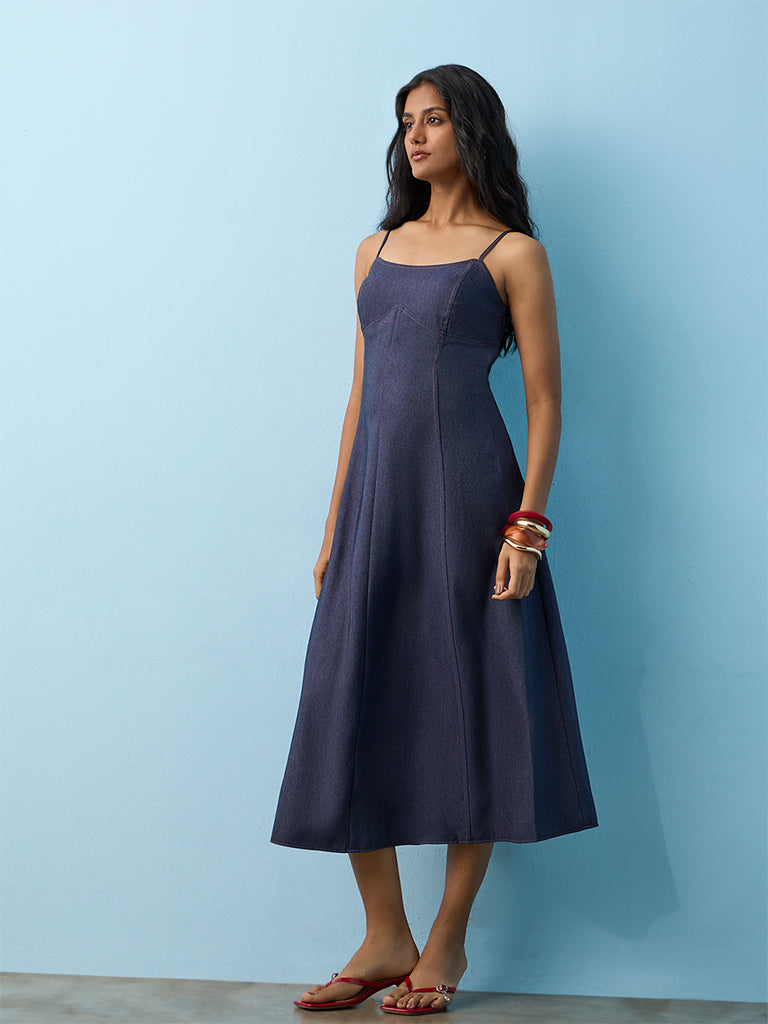 LOV Dark Blue A-Line Denim Dress