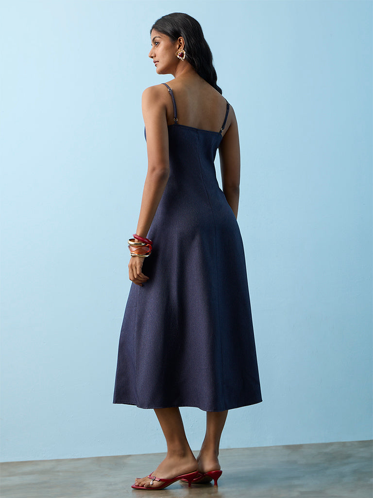 LOV Dark Blue A-Line Denim Dress