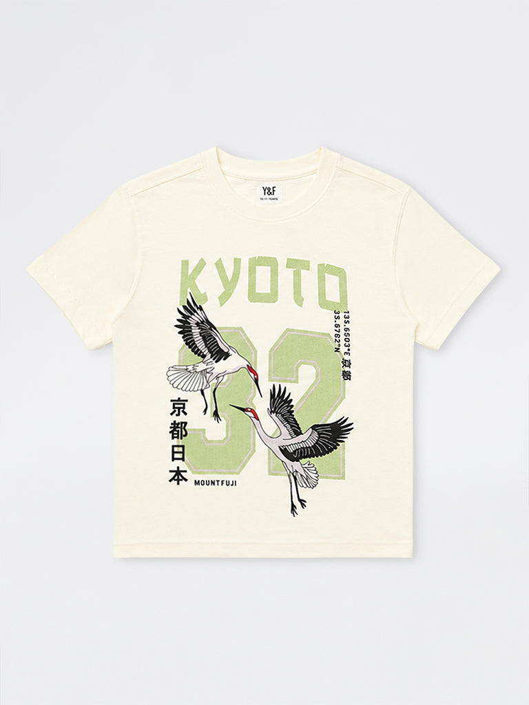 Boys Off-White Graphic Printed Cotton T-Shirt