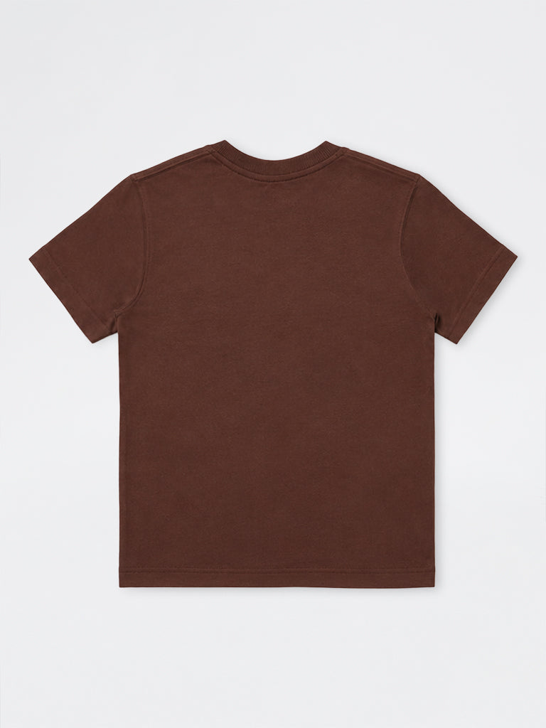 Boys Brown Graphic Printed Cotton T-Shirt