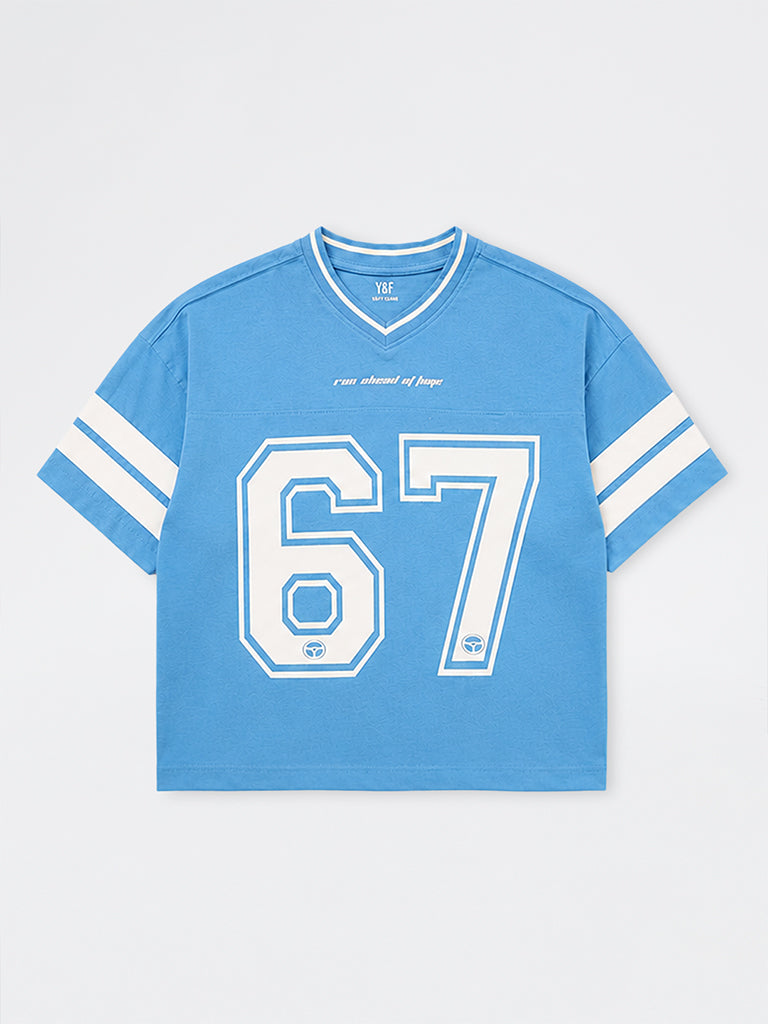 Boys Blue Numerical Printed Cotton T-Shirt