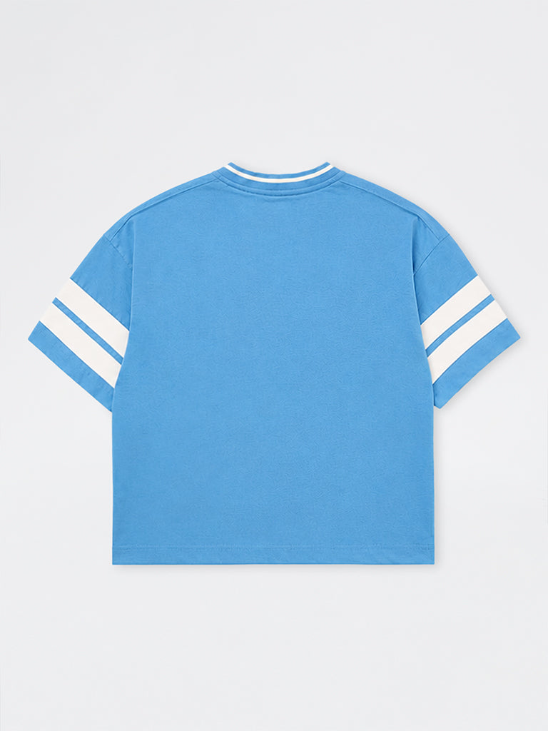 Boys Blue Numerical Printed Cotton T-Shirt