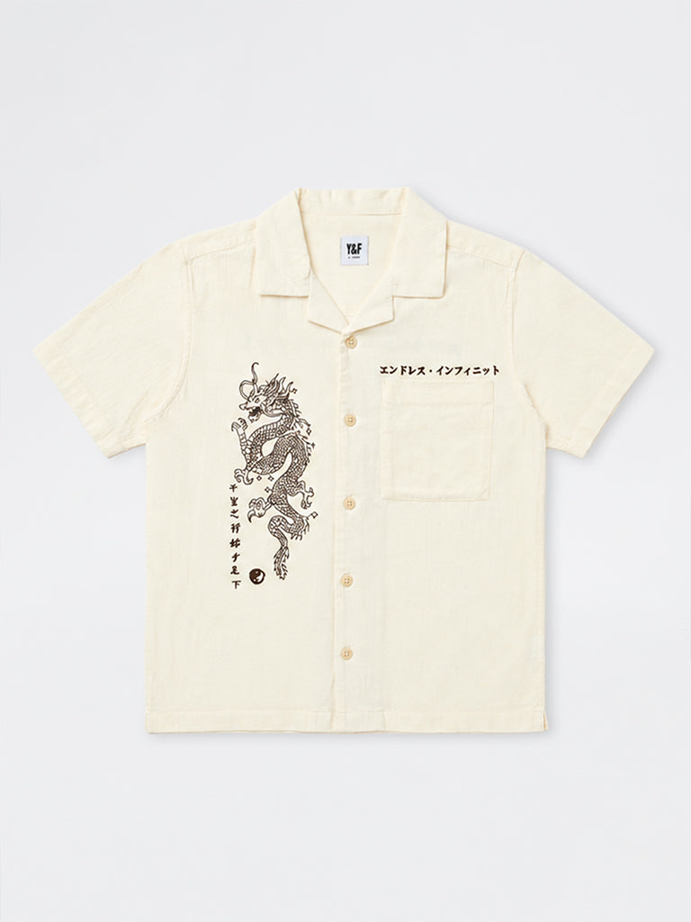 Boys Off-White Printed Cotton Shirt