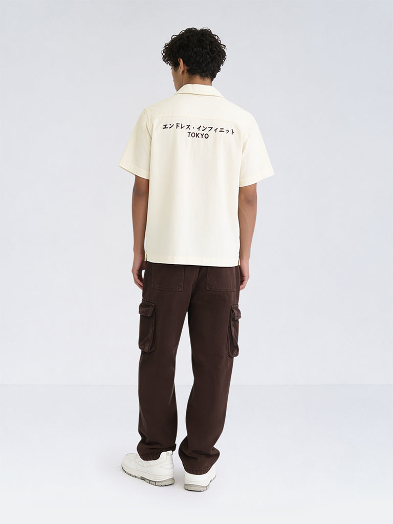 Boys Off-White Printed Cotton Shirt