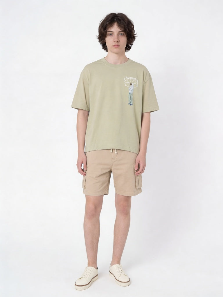 Boys Sage Graphic Print Regular Fit Cotton T-Shirt