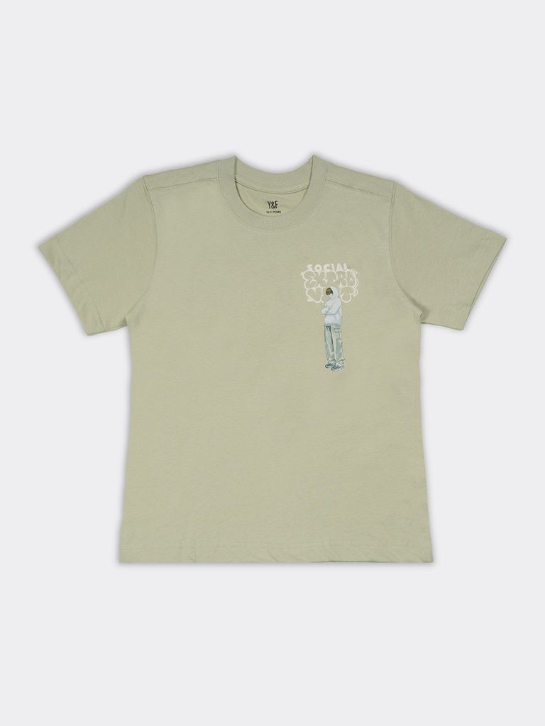 Boys Sage Graphic Print Regular Fit Cotton T-Shirt