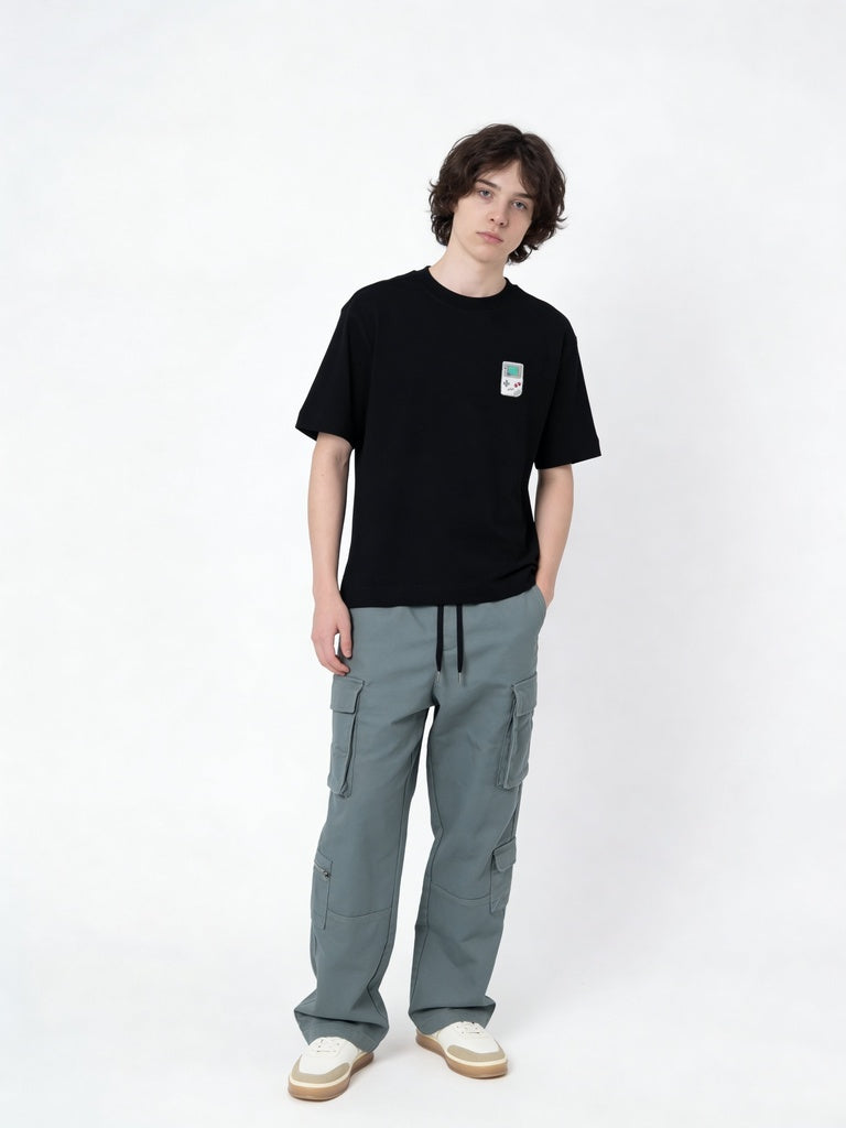 Boys Black Solid Short Sleeve Cotton T-Shirt